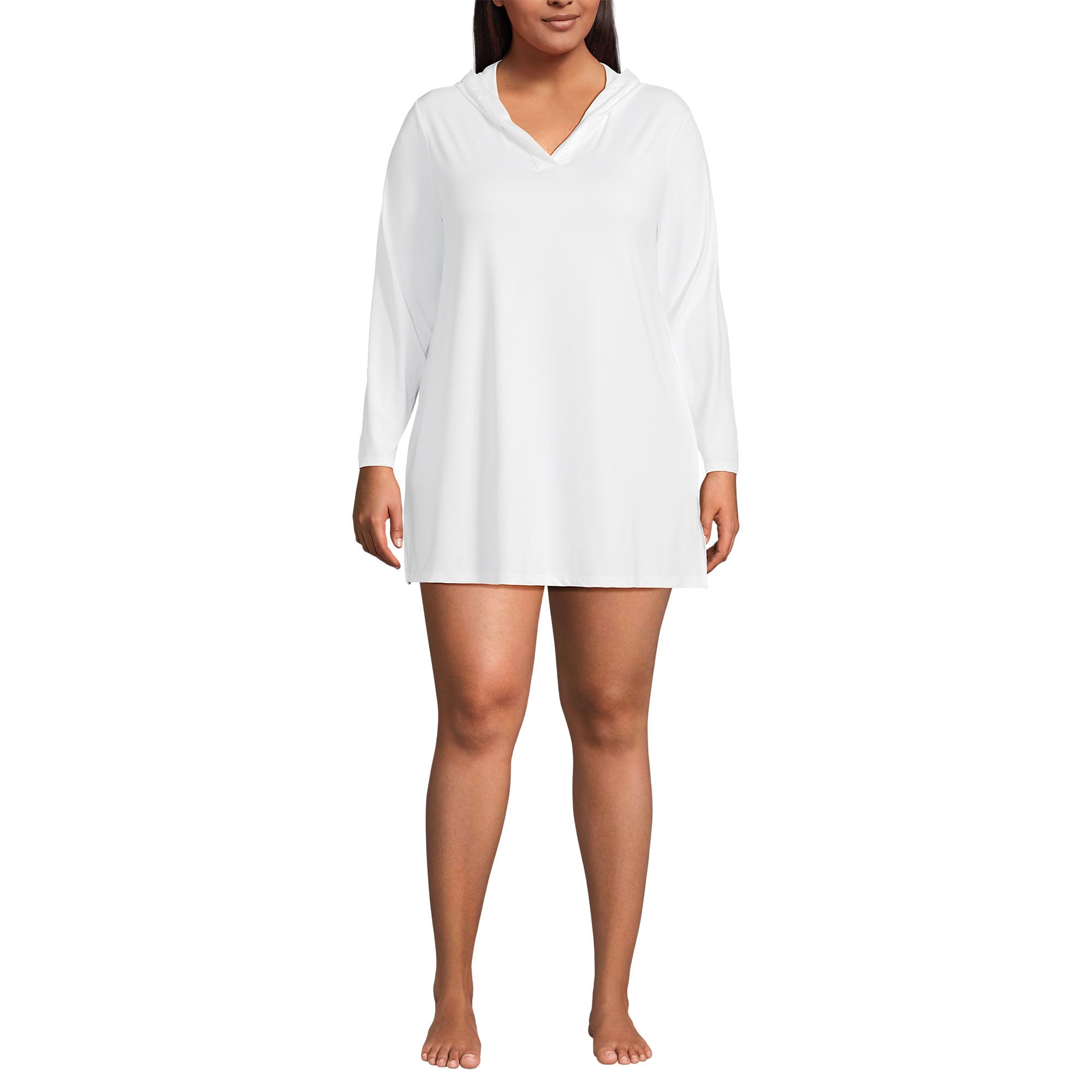 Lands' End Womens UPF50 Sun Protection Hooded Mini Swim Cover-Up Dress White Regular X-Small
