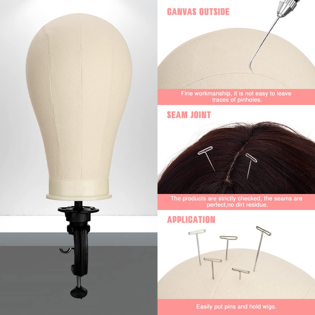 SZCY LLC 23 Inch Canvas Block Wig Head, 47 Inch Wig Stand Tripod with Head, Mannequin Head for Wigs Display with Wig Caps, T C Pins Brush
