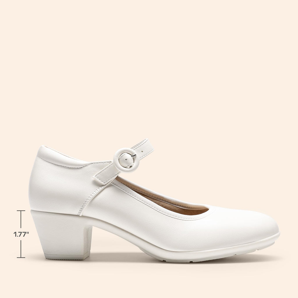 DREAM PAIRS Mary Jane Shoes Women Low Chunky Heels Closed Toe Pumps Comfortable Work Business Dress Shoes,Size 7.5,White,DWUMPU2549