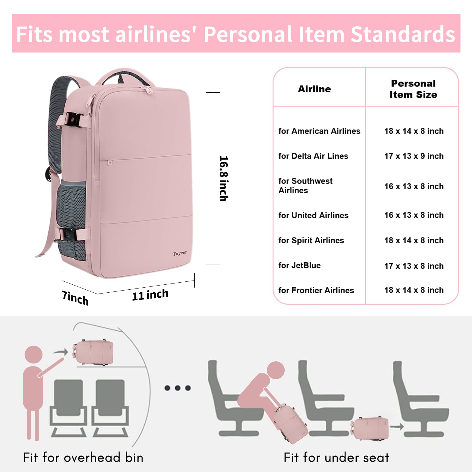Taygeer Travel Backpack for Women, Carry On Backpack with Water Bottle Pocket & Shoe Pouch, TSA 15.6inch Laptop Mochila Flight Approved, Nurse Bag Casual Daypack for Weekender Business Hiking, Pink