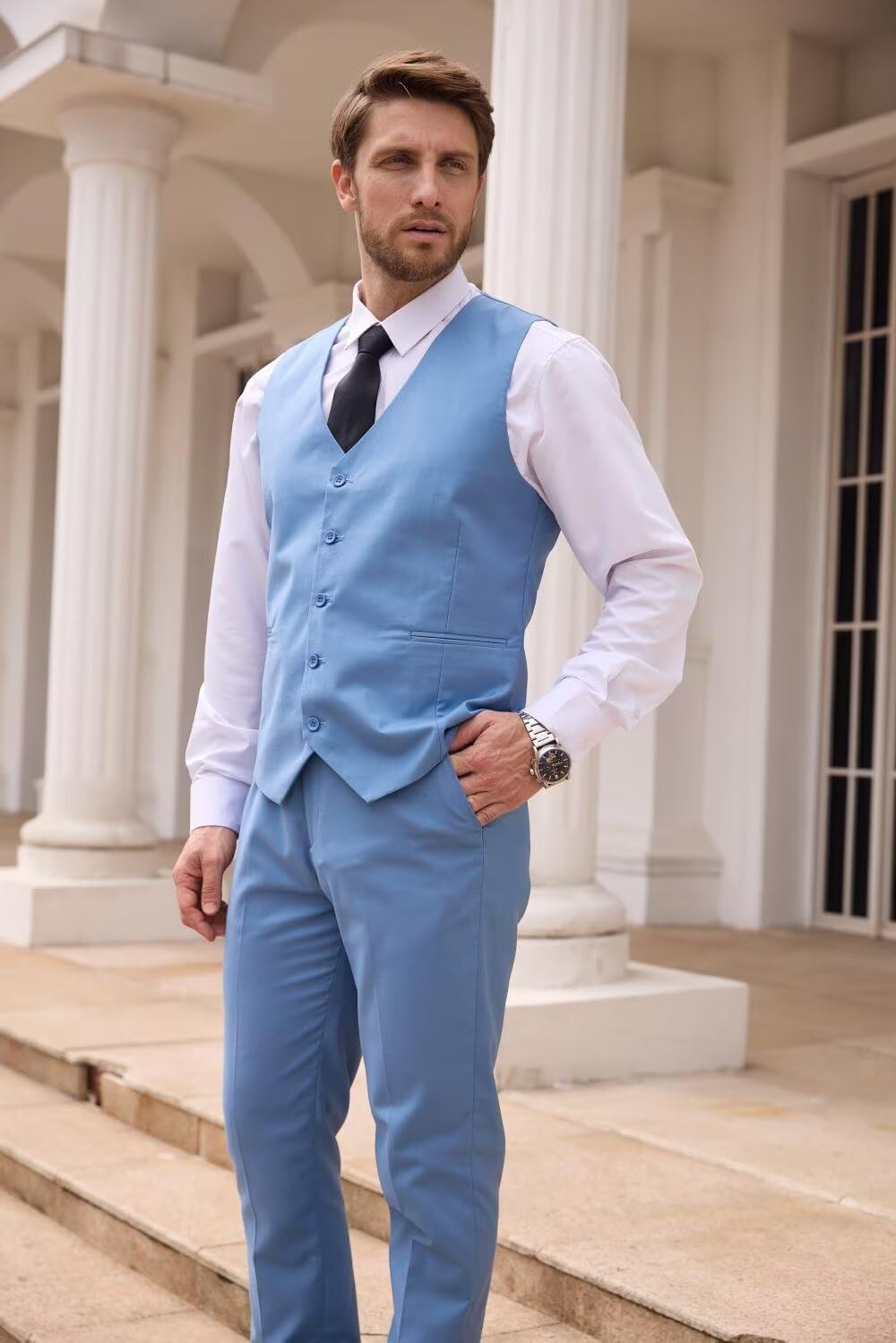 Wangyue Men 3 Piece Suit Sage Green Suits for Men Dinner Party Tuxedo Wedding Suit Groom Groosman, L