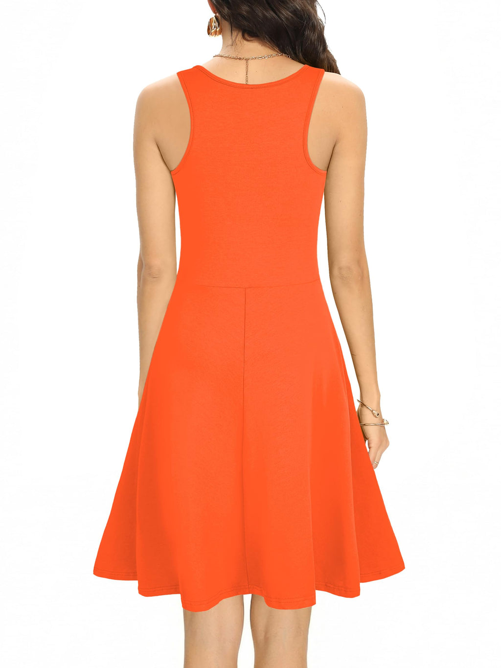 Missufe Women's Sleeveless Racerback Flared Casual Plain Tank Short Dress (Neon Orange, X-Small)