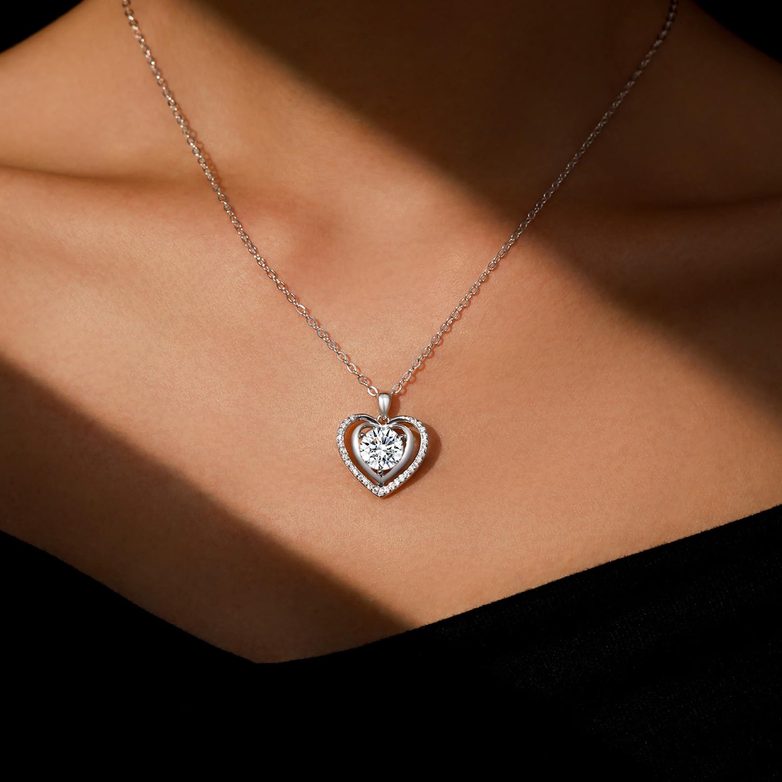 Heart Pendant Gold Necklace for Women Moissanite Lab-Created Gem I Love You Wedding Anniversary Birthday Christmas Valentine Engagements Mothers Day Jewelry for Wife Her Girlfriend Mom Daughter