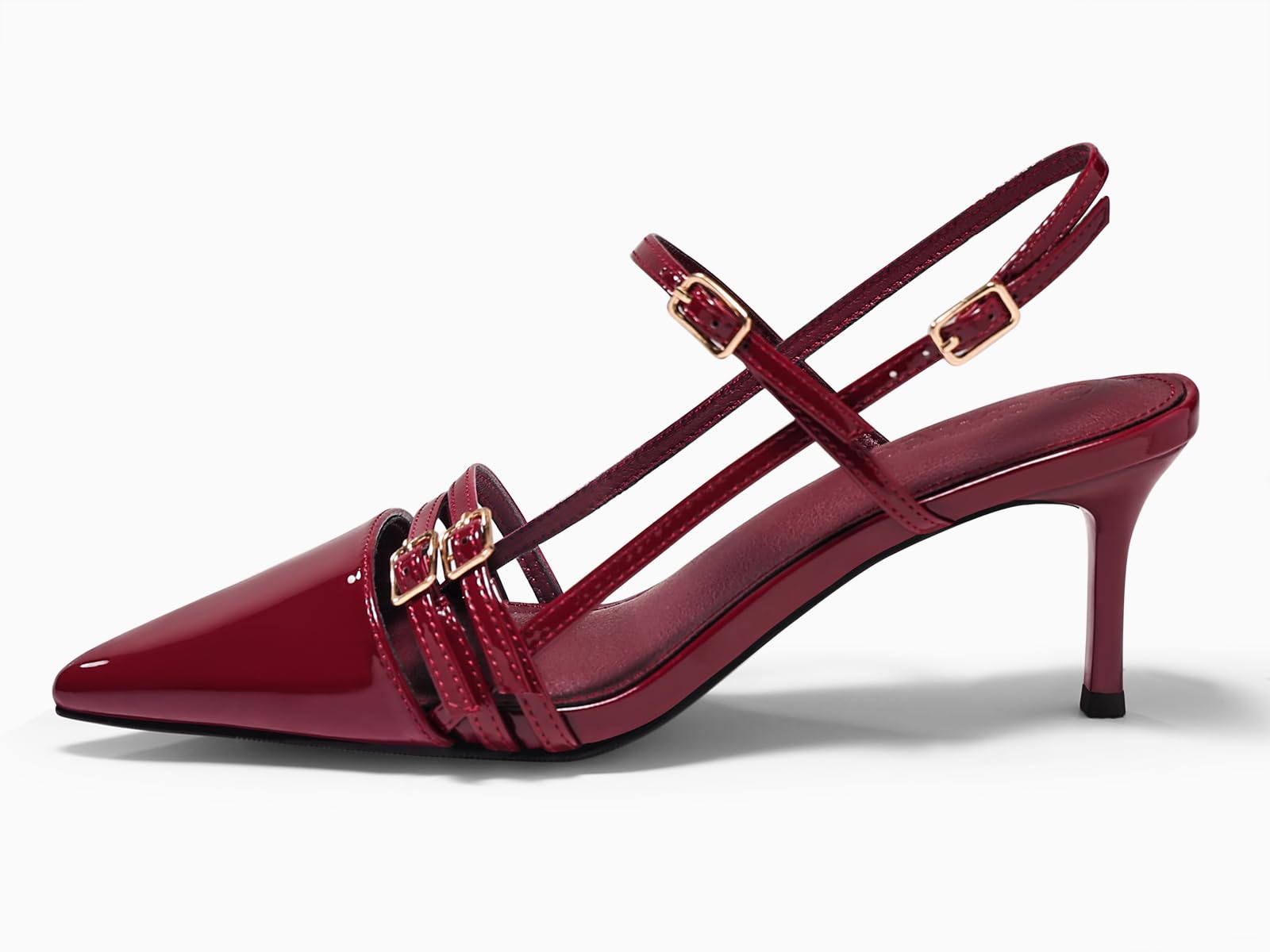 Coutgo Womens Slingback High Heels Strappy Closed Pointed Toe Pumps Ankle Strap Dress Shoes, Burgundy, Size 8