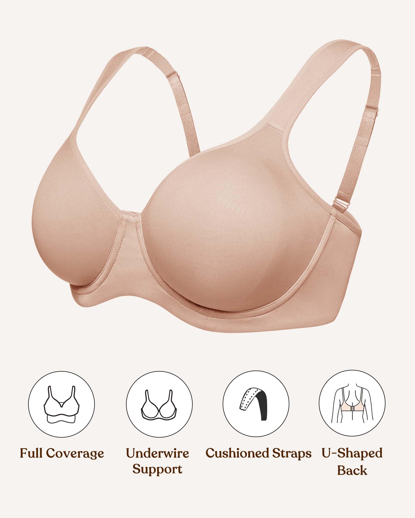 HSIA Bras for Women Minimizer Full Coverage, Plus Size T Shirt Unlined Underwire Smooth Bra, Seamless Cups Joan Ultimate Soft Taupe Beige