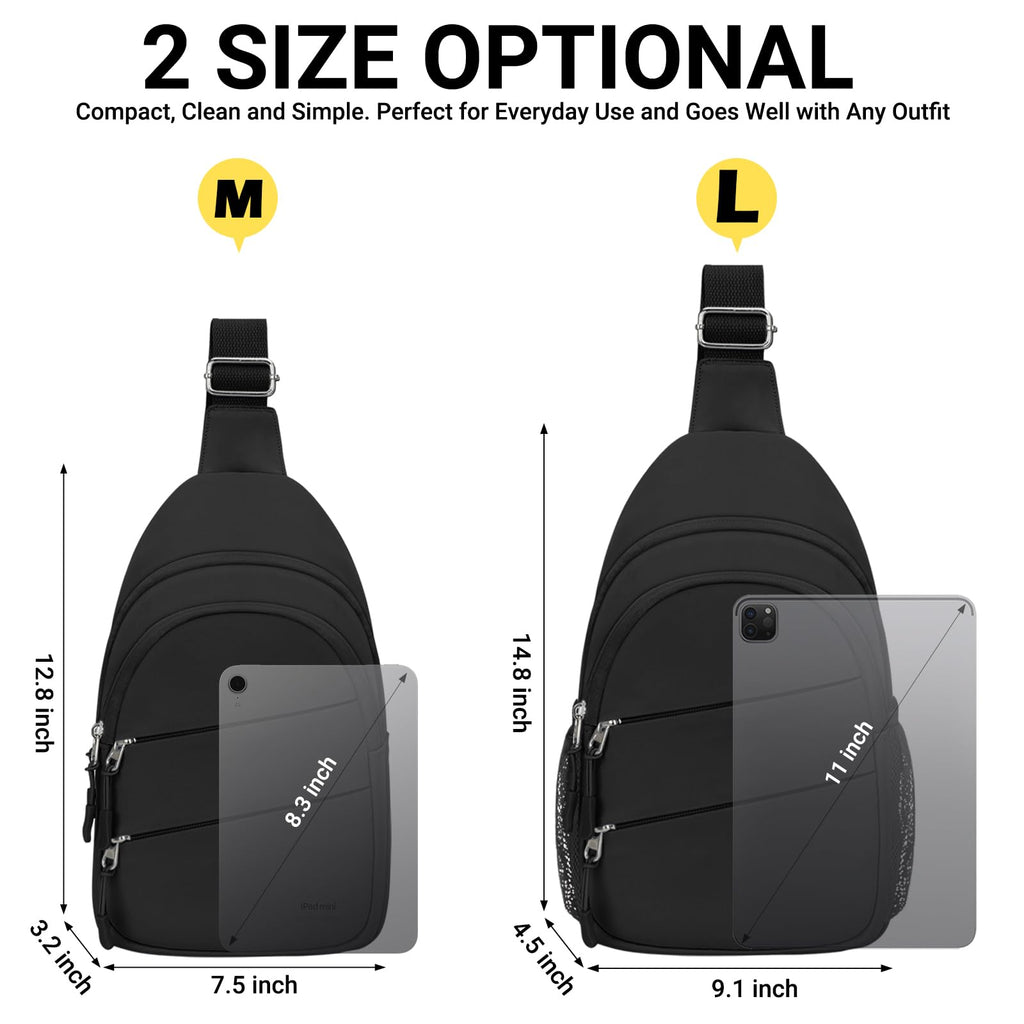 Tuwubi Crossbody Bags for Women, Sling Bag for Men, Small Hiking Backpack Anti Theft Lightweight for Outdoors Travel (M, Black)
