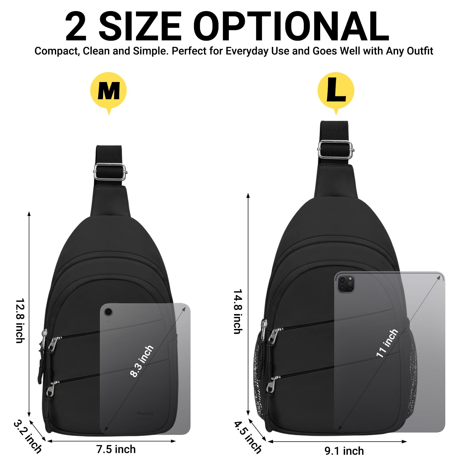 Tuwubi Crossbody Bags for Women, Sling Bag for Men, Small Hiking Backpack Anti Theft Lightweight for Outdoors Travel (M, Black)