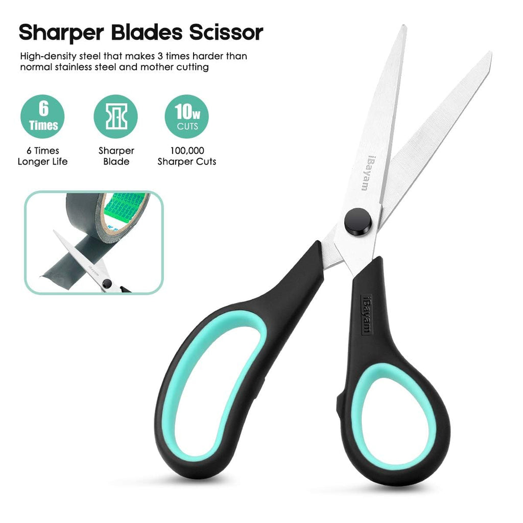 iBayam 3-Pack 8" Heavy Duty Scissors with Ultra Sharp Blades and Comfort Grip Handles - For Office, Home, School, Sewing, and Crafts