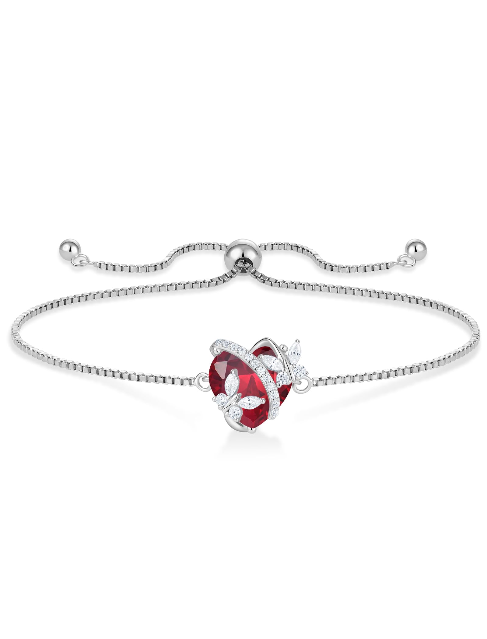 Vesitim Butterfly Bracelet for Women Sterling Silver Heart Jewelry Created Ruby Charm Link Bracelet