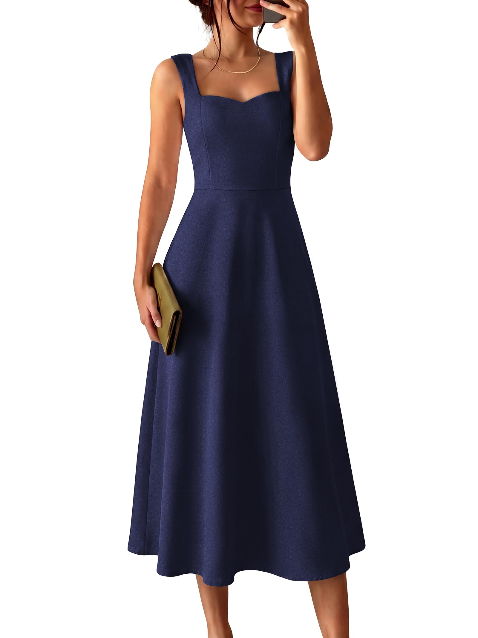 ANRABESS Womens Sweetheart Neck Sleeveless Midi Dress 2026 Summer Formal Wedding Guest Party Cocktail Dresses with Pockets Navy Blue Medium