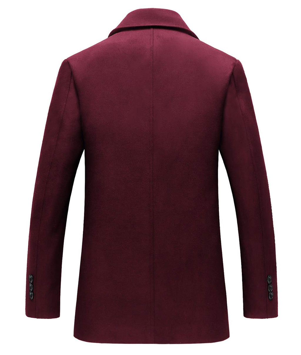 chouyatou Men's Classic Notched Collar Double Breasted Wool Blend Pea Coat (Medium, Wine Red)