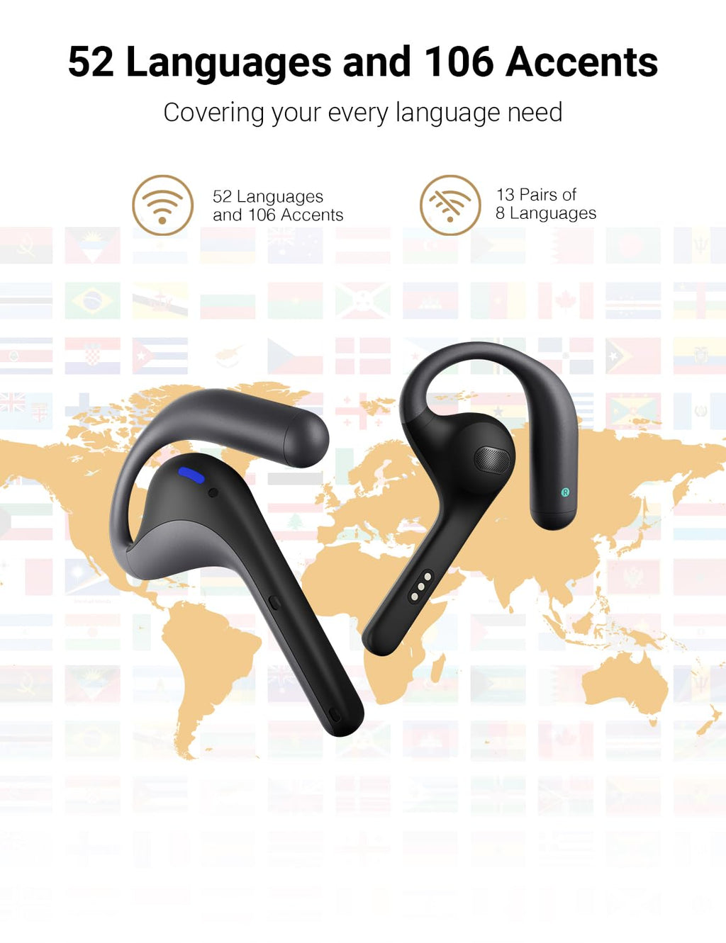 Timekettle W4 Pro AI Interpreter Earbuds, Real-Time Bidirectional Voice Translation,50+ Languages, Video and Call Bluetooth Translator,for Business, Compatible with iOS/Android Gray