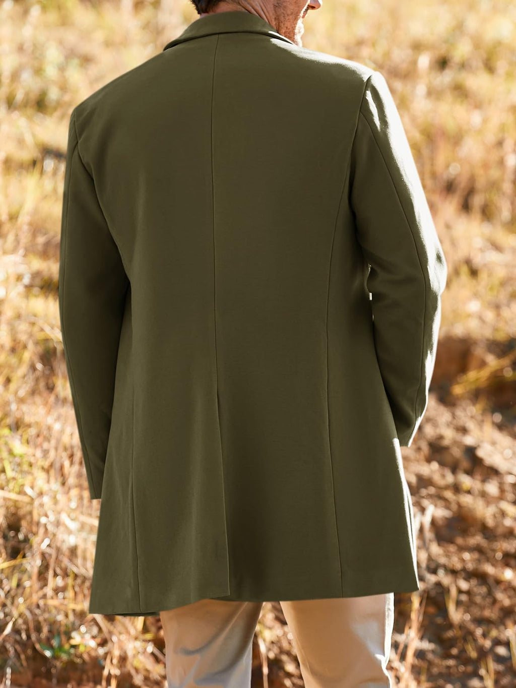 PASLTER Mens Trench Coat Slim Fit Notched Collar Fall Winter Single Breasted Pea Coat Warm Soft Overcoat
