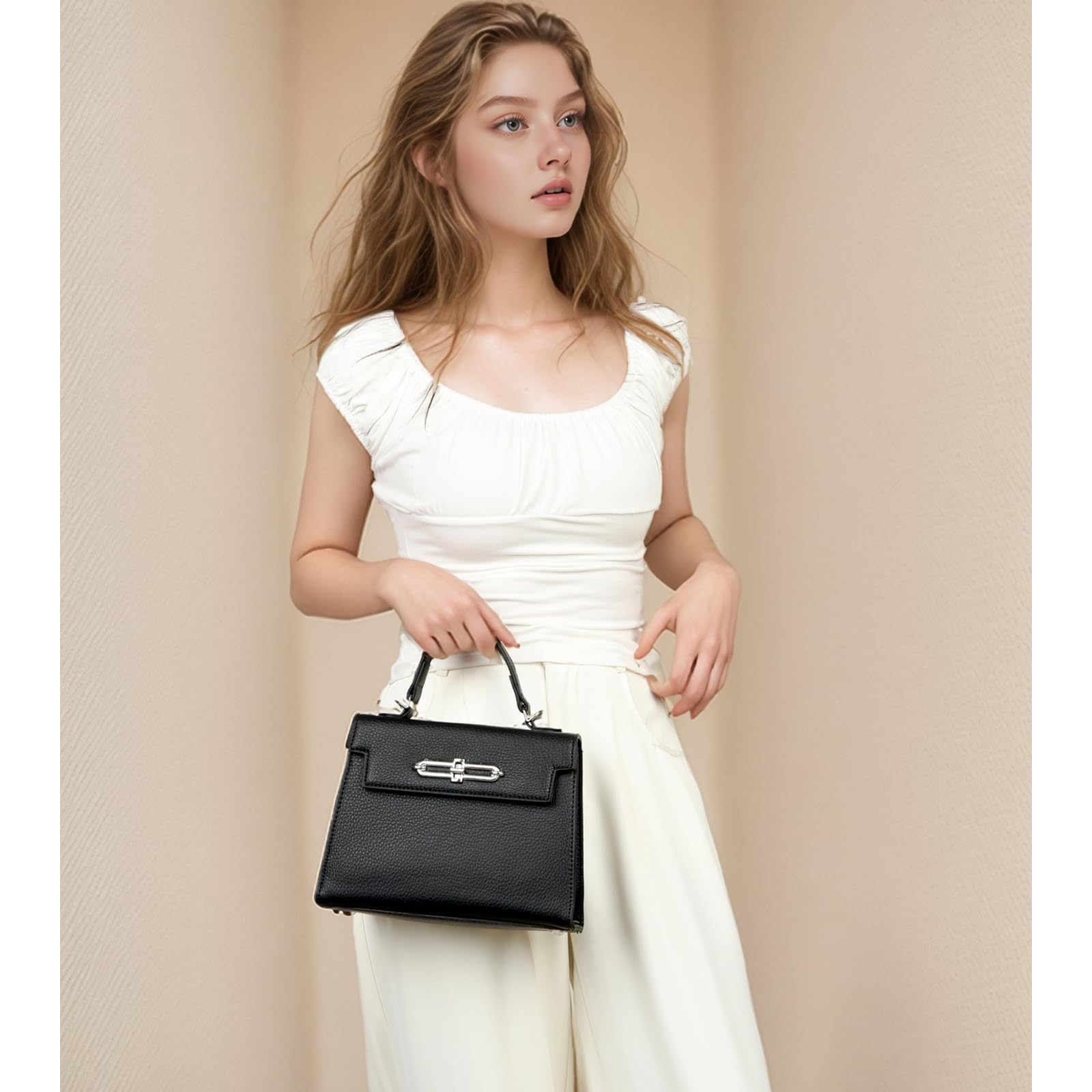 Eslcorri Top Handle Crossbody Bags for Women, Leather Small Clutch Purses and Handbags Elegant Shoulder Evening Bag, Khaki