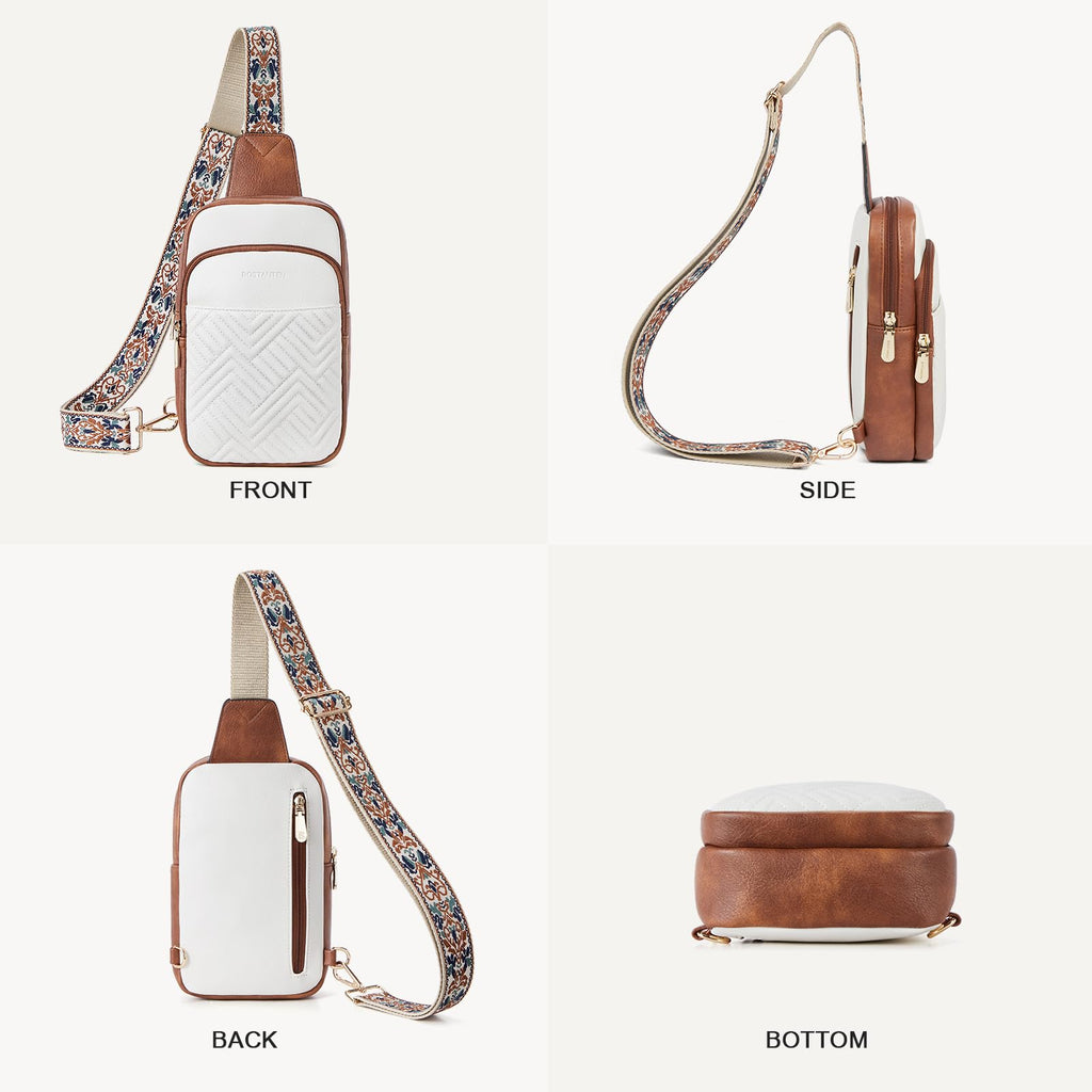 BOSTANTEN Sling Bag Quilted Crossbody Bags for Women Cross Body Purse Leather Fanny Pack with Adjustable Guitar Strap
