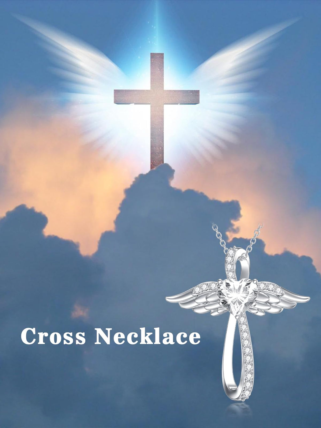 WTYIM Moissanite Diamond Cross Necklace for Women Angel Wings Necklace for Mom 14K Gold Plated Sterling Silver 1CT Moissanite Diamond Infinity Cross Necklaces Mother Jewelry Mothers Birthday Christmas Valentines Day Gifts for Mom Women Wife