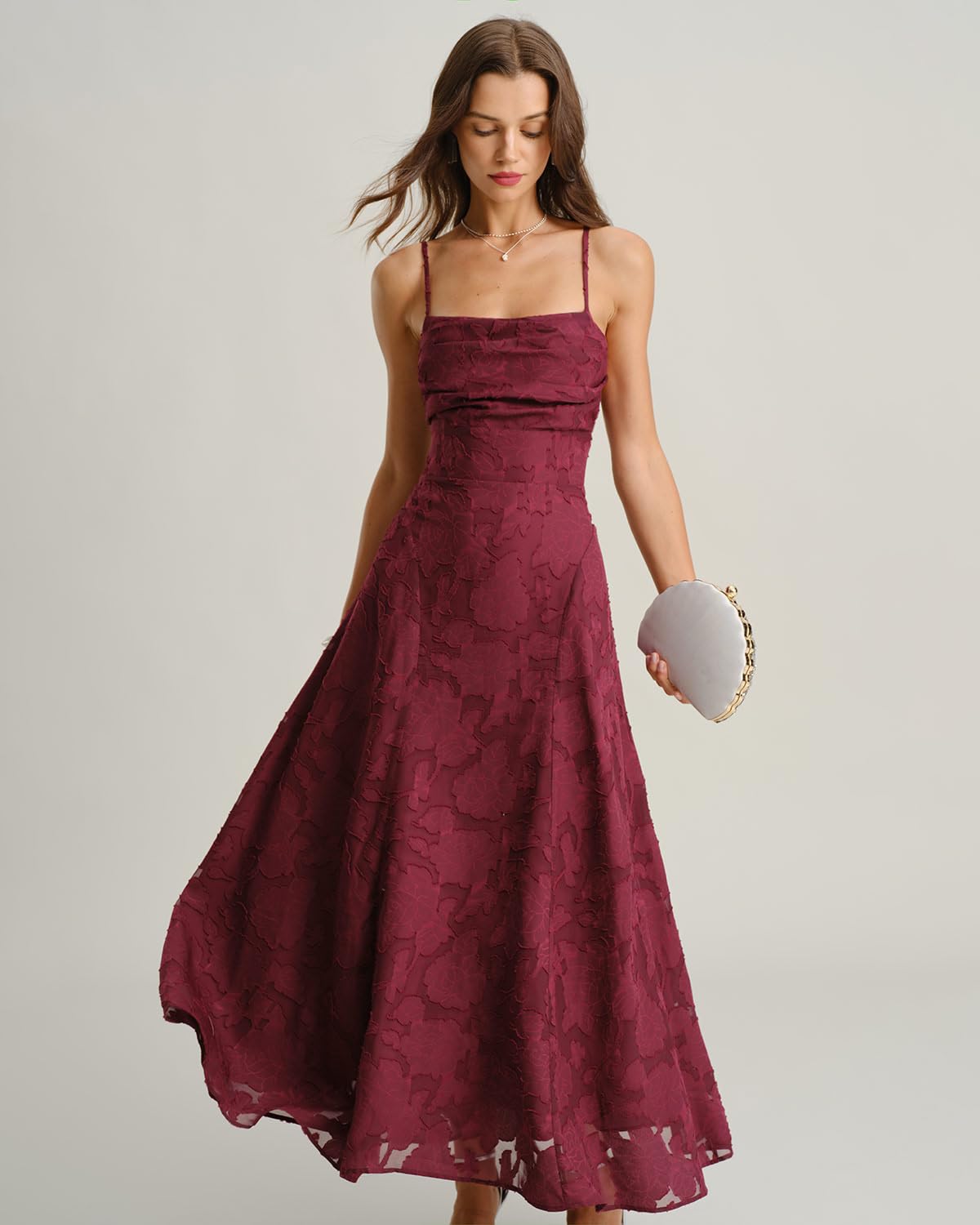 RIHOAS Women's Maxi Dresses Wedding Guest Dress Elegant A-Line Long Square Neck Backless Sling for Beach Wedding Party Vacation Wine Red M