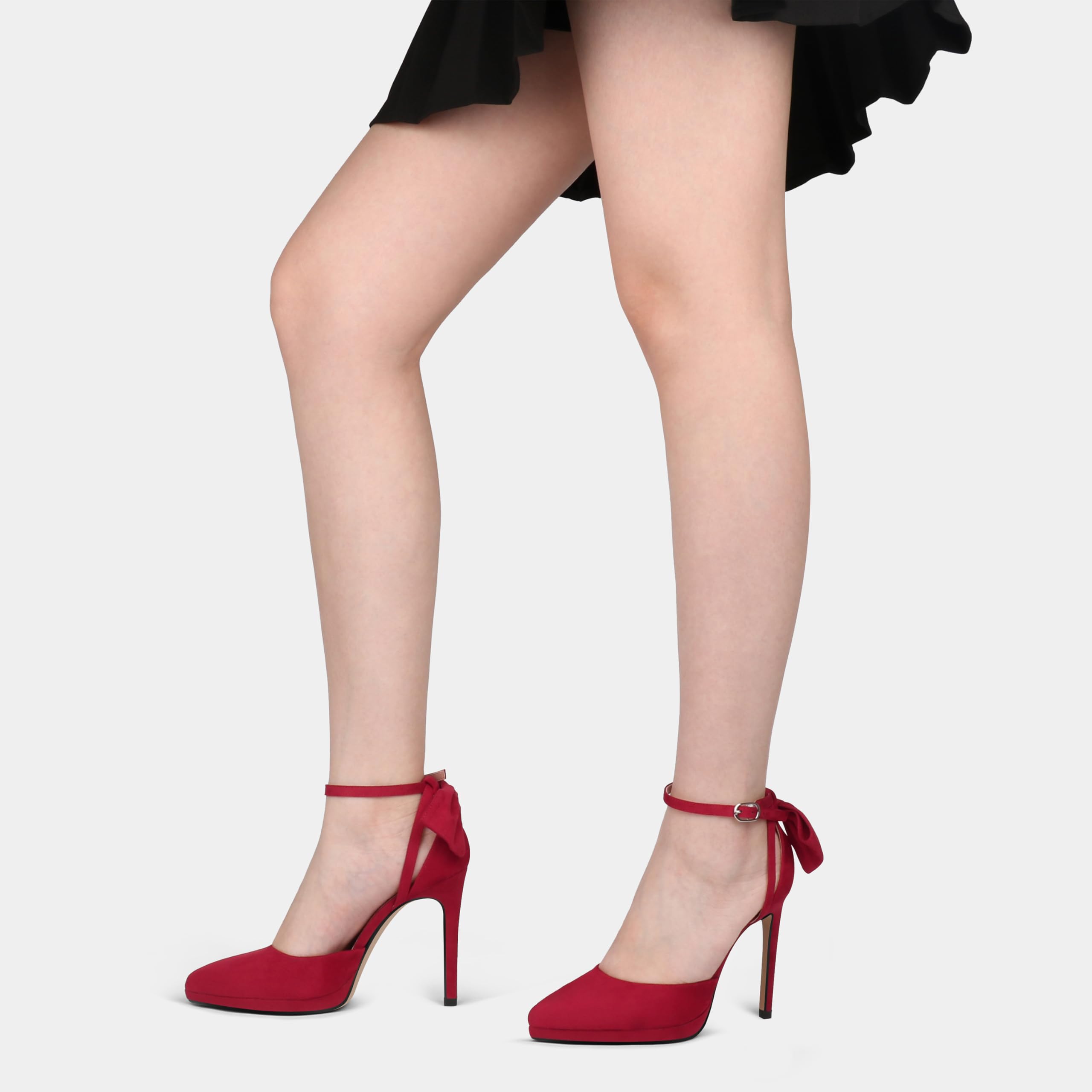 COLETER Women's Bowknot High Heels Platform D'Orsay Pumps Pointed Toe Stiletto Heels Ankle Strap Wedding Shoes Burgundy 7US