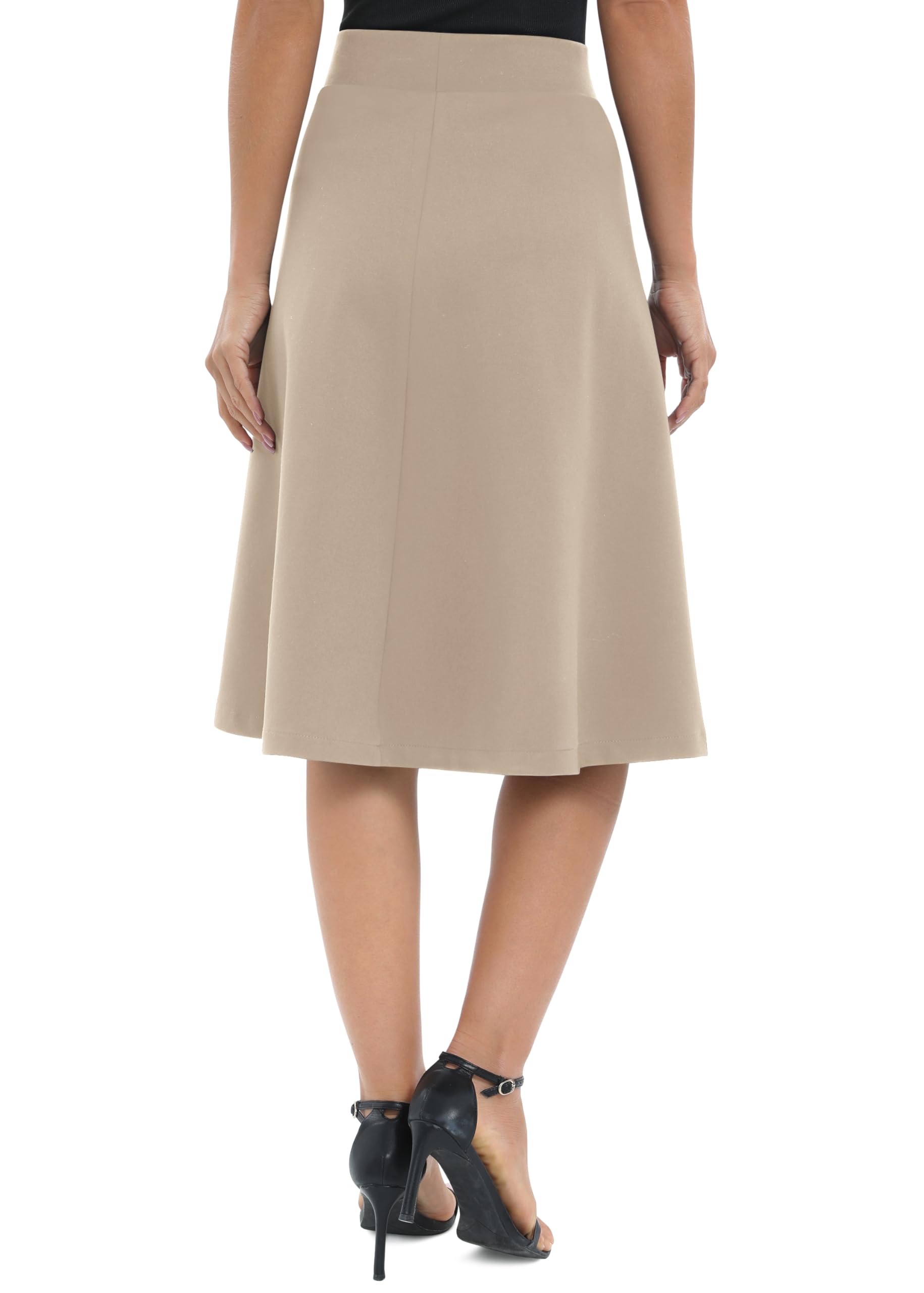 Urban CoCo Women's A-Line Elastic High Waist Flare Work Midi Knee Length Stretchy Skirt(S, Camel)