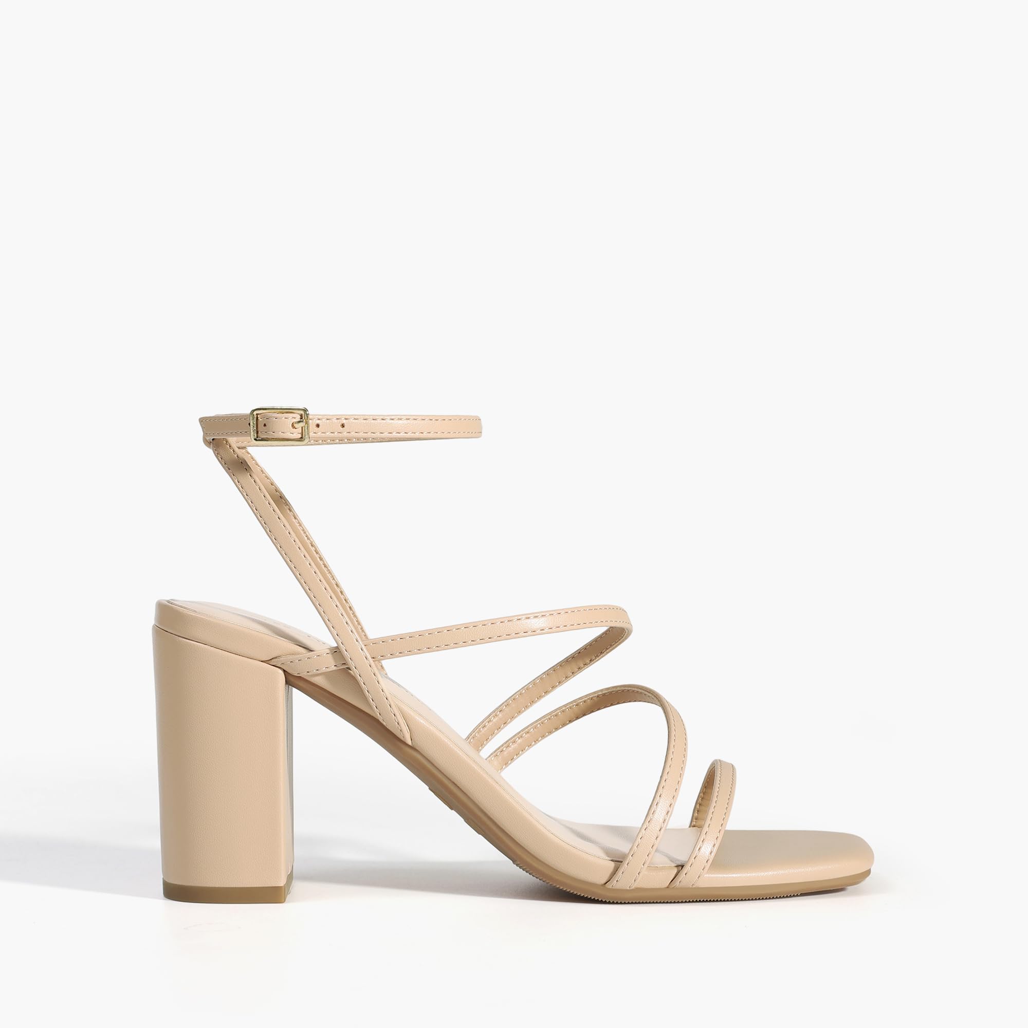 DREAM PAIRS Women's Heels Chunky Block Strappy Square Open Toe Ankle Buckle Heeled Sandals Wedding Party Dress Shoes Indie,Size 6,Nude,SDHS2428W