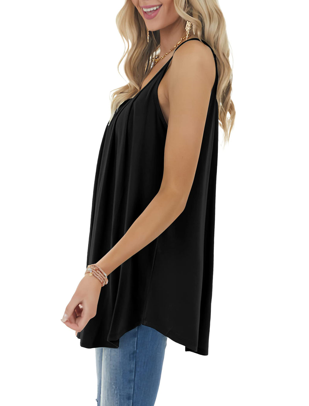 Tops for Women 2025 Trendy Loose Fit Flowy Workout Tanks Summer Shirts Spring Beach Vacation Clothes Black L