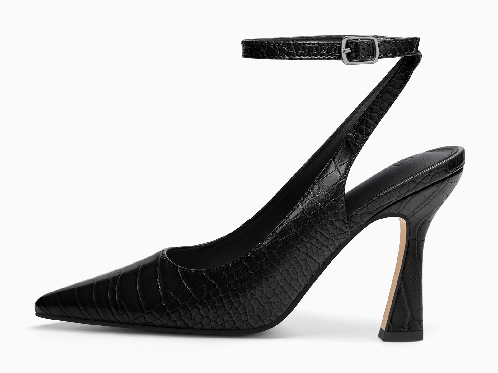 Coutgo Womens Closed Toe High Heels Slingback Pointed Toe Pumps Ankle Strap Dress Shoes, Black, Size 6