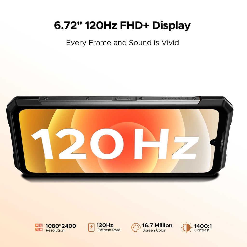 DOOGEE S200 5G Rugged Phone Unlocked, 6.72" FHD + 120 Hz Display & 1.32" Rear Screen, 48GB+256GB/2TB, Android 16 Rugged Smartphone, 10100mAh, 100MP+20MP Night Vision, IP68/IP69K/NFC/Fingerprint/GPS