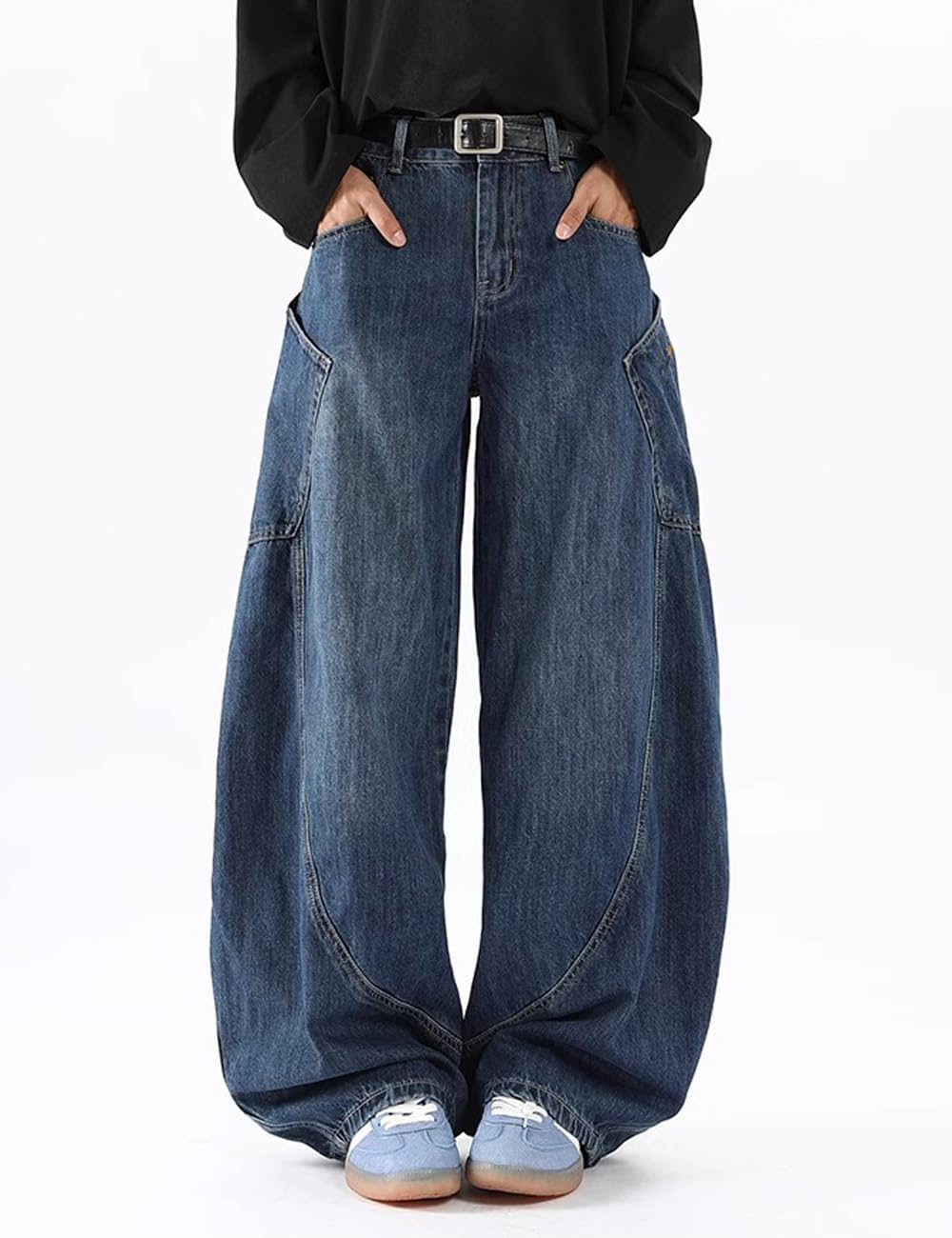 Nutriangee Men's Baggy Barrel Wide Leg Jeans for Men Women Loose Fit Streetwear Y2k Hip Hop Denim Pants, Blue 166, 30