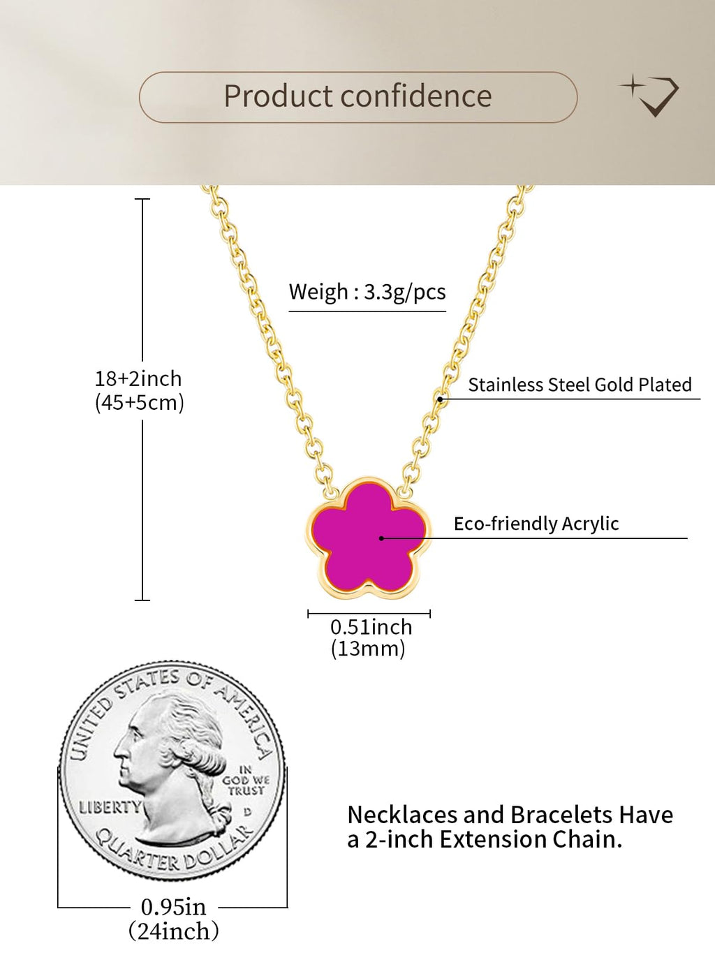 Qinpan 14K Gold Four Leaf Clover Necklaces for Women Lucky Flower Jewelry (Purple-14K Gold)