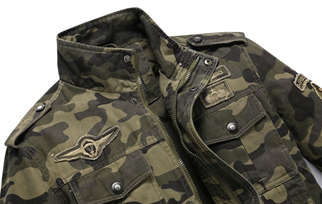 Springrain Men's Casual Military Jackets Camouflage Cotton Army Jacket Outwear(ArmyGreen, L)