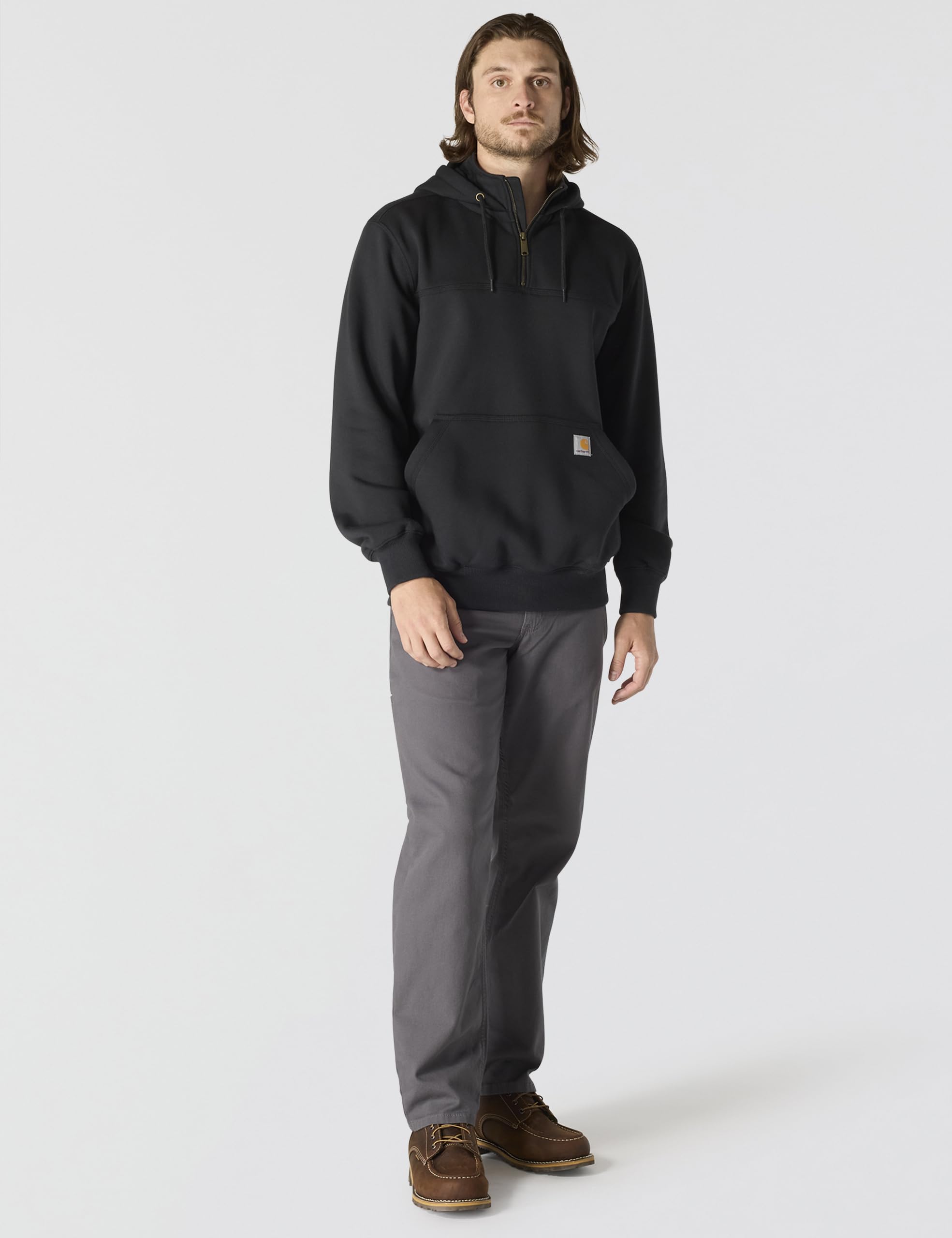 Carhartt Men's Rain Defender Paxton Heavyweight Hooded Zip Mock Neck Sweatshirt,Black,Large