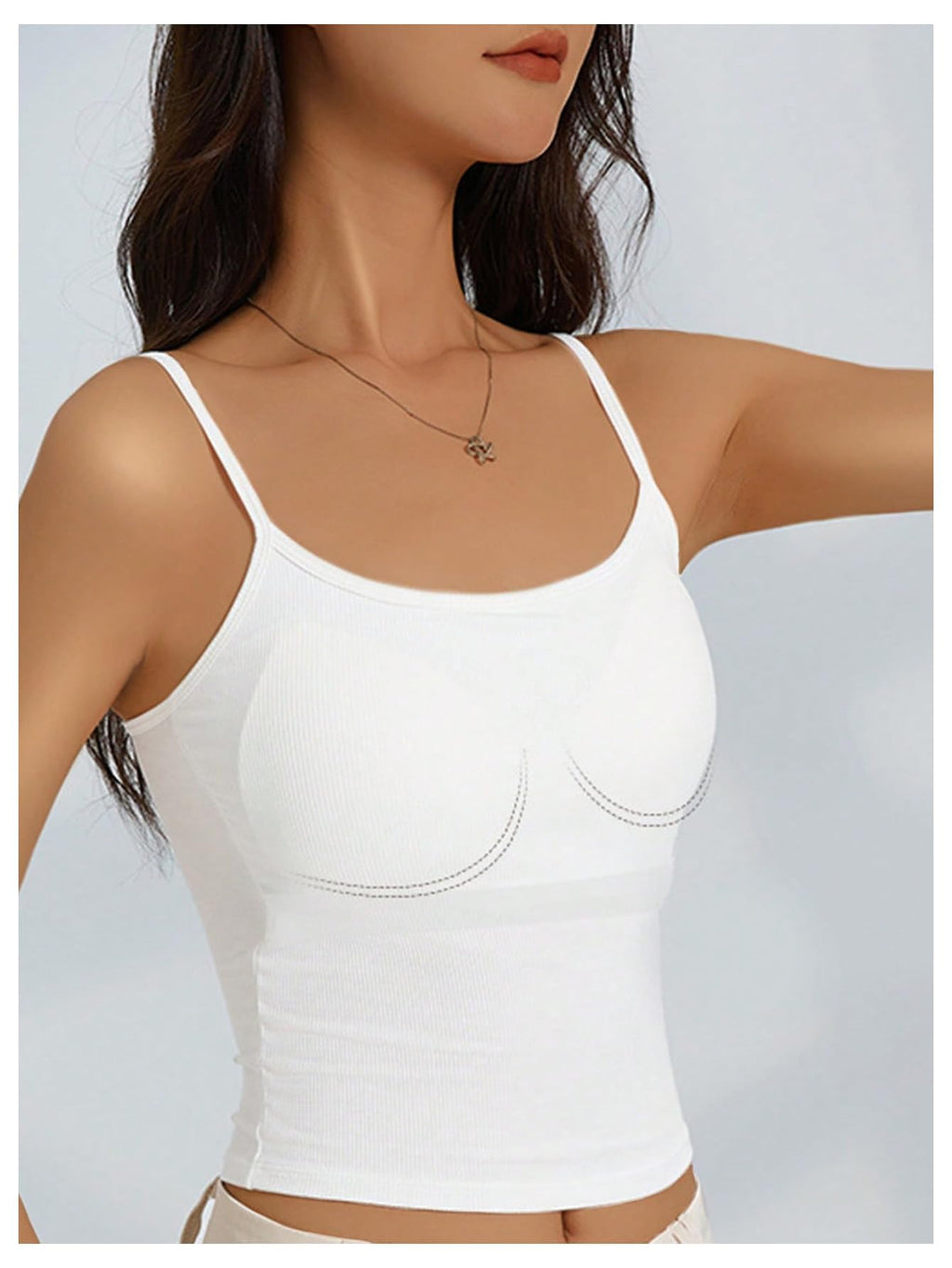 WDIRARA Women's 3 Pack Cami Crop Top Built in Bra Spaghetti Strap Tank Camisole Tops Black White Grey Large