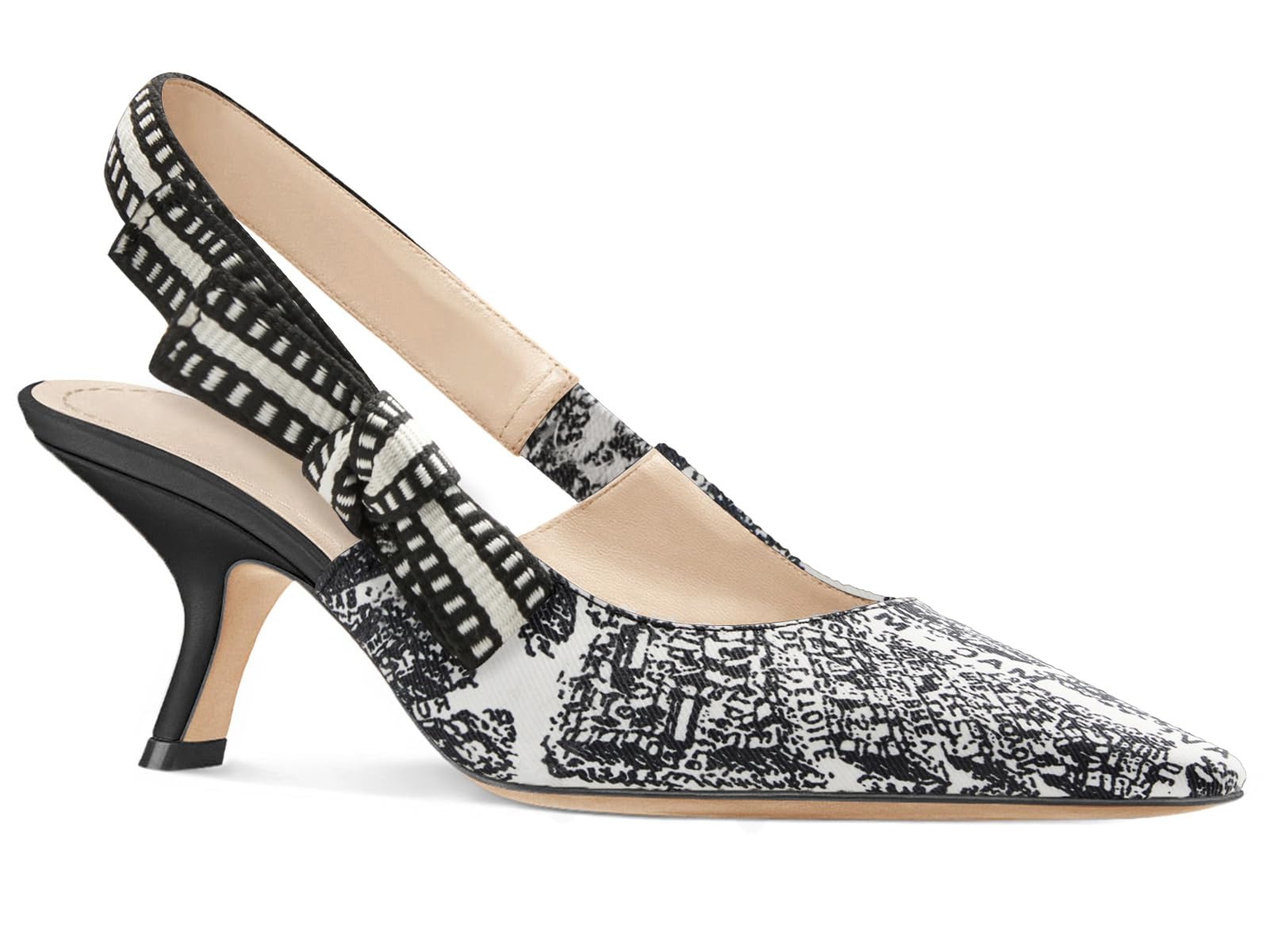 Coutgo Womens Slingback Kitten Heels Closed Pointed Toe Bowknot Knitted Slip On Work Pumps Dress Shoes, Printed Black, Size 8.5