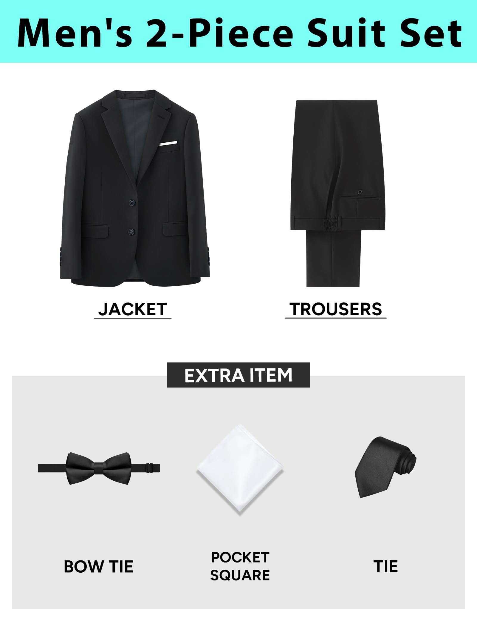 Suits for Men Classic Fit 2 Piece Black Suits Slim Jacket Black Tuxedo for Men Regular Fit for Business Wedding Prom Party (Regular,42R)