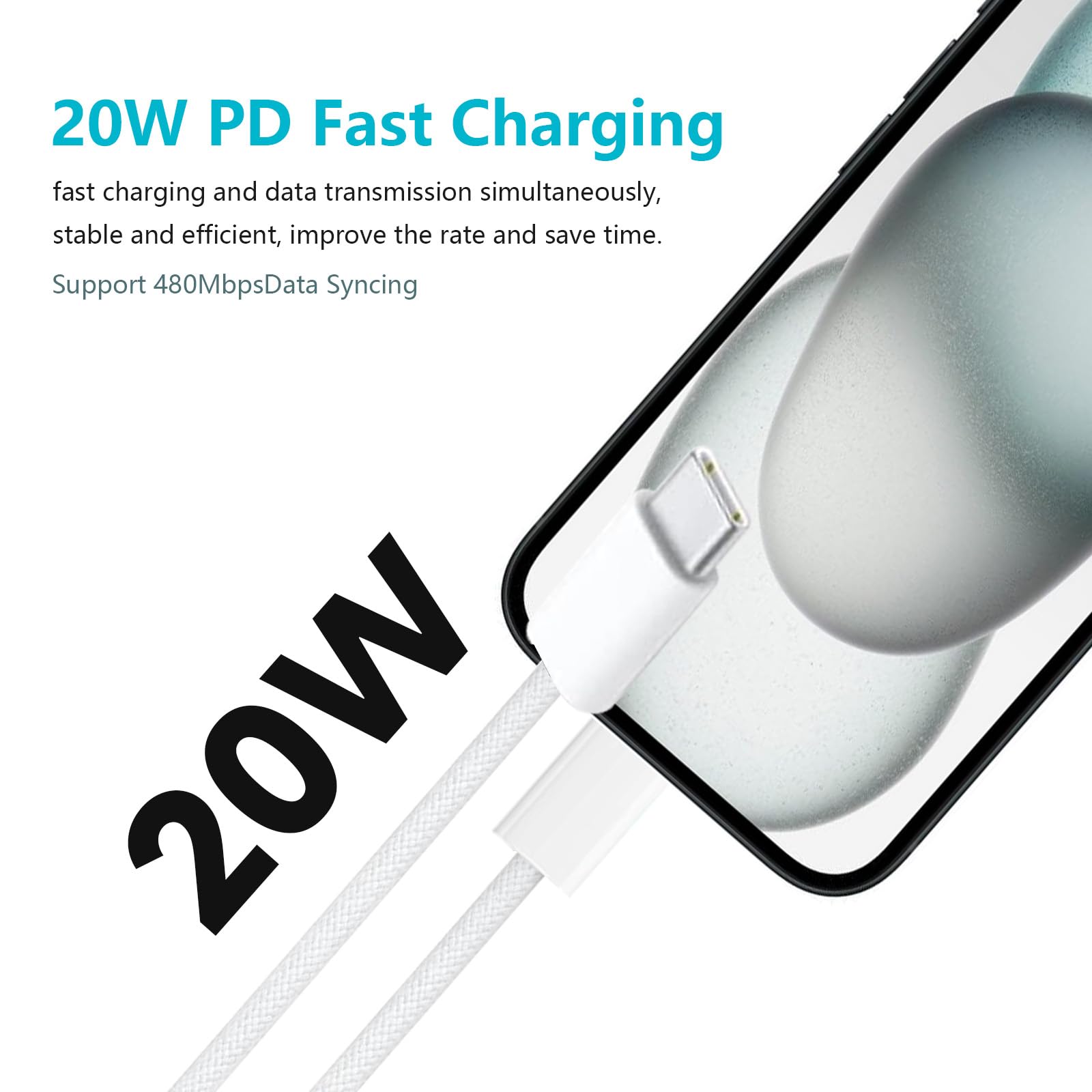 6FT 20W Fast Charger Adapter for NEW AirPod Pro 3 2025 AirPods 4 Gen 4 Generation,AirPods Pro 2 2nd,Max 2 2024, iPhone 17 16e 16 15,iPad 10th USB C Cable Charging Head,Samsung A14 A13 A15 A16 A03S A53