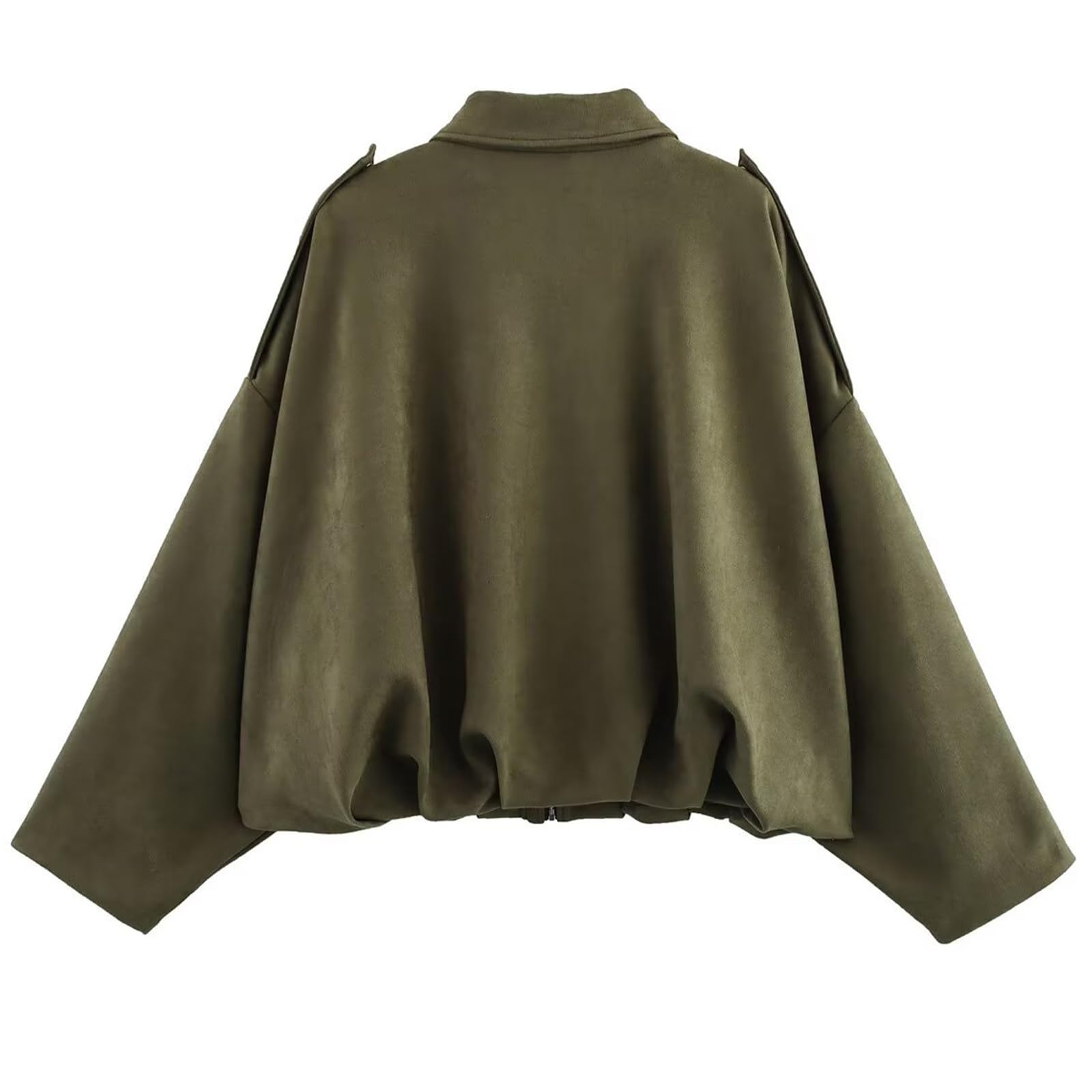 Csvinkiko Women's Faux Suede Bomber Jacket Oversized Pilot Coats Fall Lapel Zip Up Motorcycle Streetwear Outerwear(Army Green, X-Small)