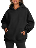 Trendy Queen Womens Oversized Hoodies Fleece Sweatshirts Fall Fashion Pullover Sweaters Winter Clothes Black M