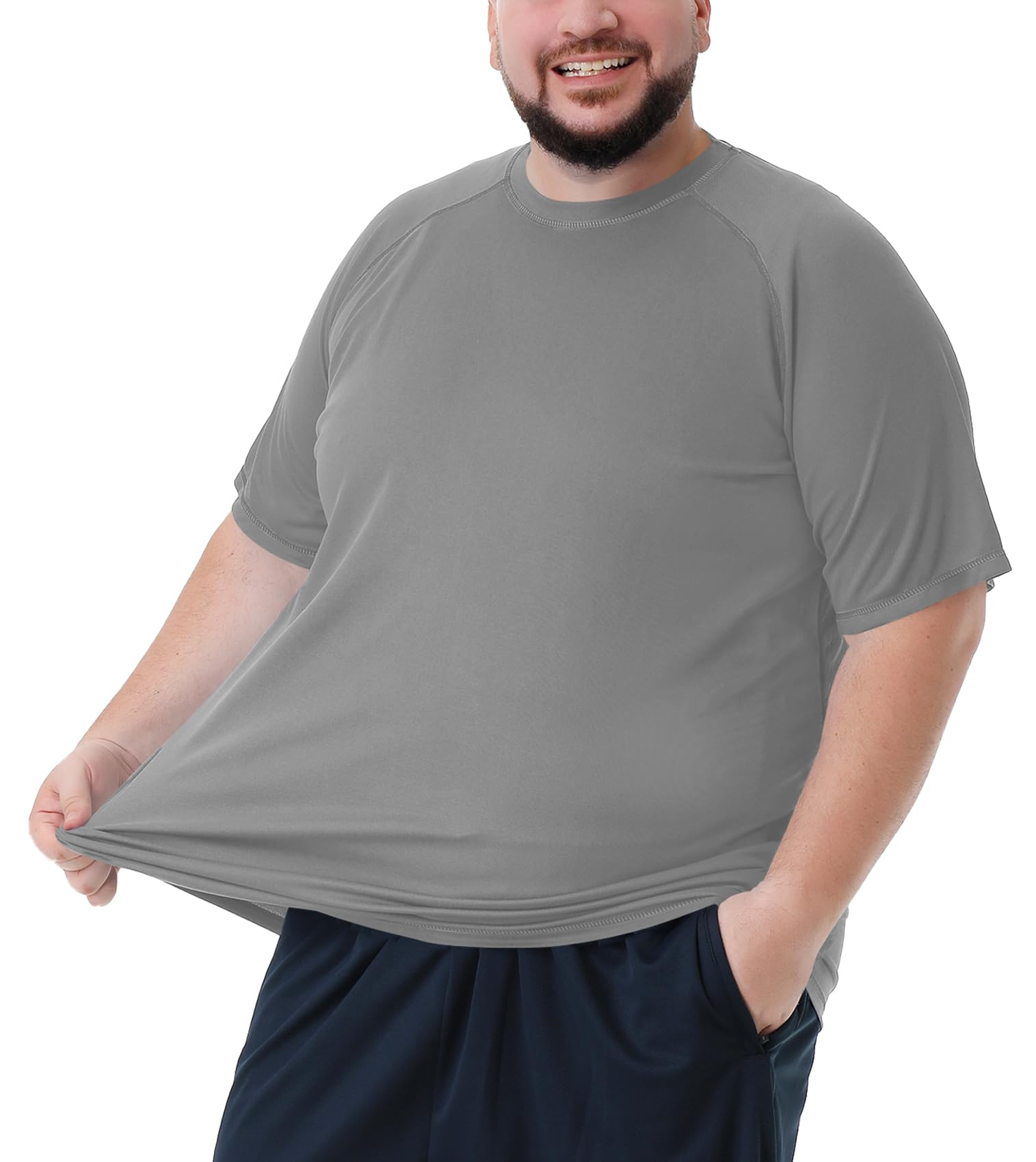 Mens Big and Tall Swim Shirt Sun Protection UPF 50+ Rash Gard Quick Dry T-Shirt Light Grey