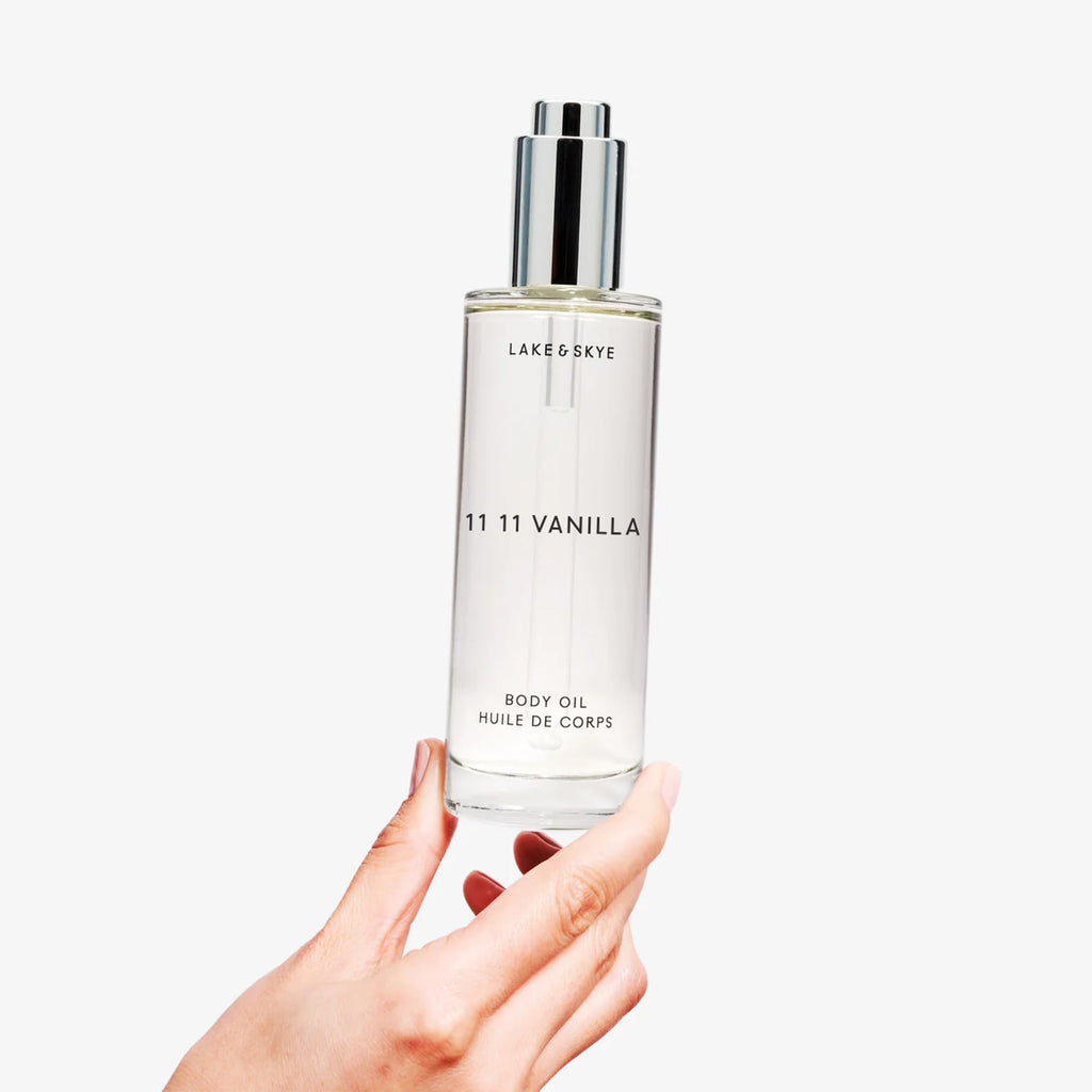 Lake & Skye 11 11 Vanilla Body Oil, 100mL, Subtle Musk & Vanilla Scent, Hydrating All-Over Moisturizer with Almond Oil, Vitamin E, Paraben-Free, Vegan, Nourishes & Softens Dry Skin