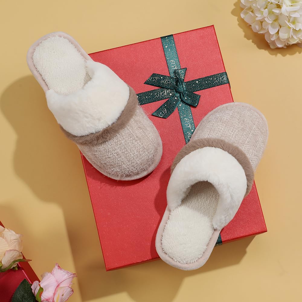 GOEWY Cozy Slippers for Women Indoor and Outdoor Fuzzy House Shoes with Memory Foam Anti-Skid Sole Gifts for Women Mom Ladies