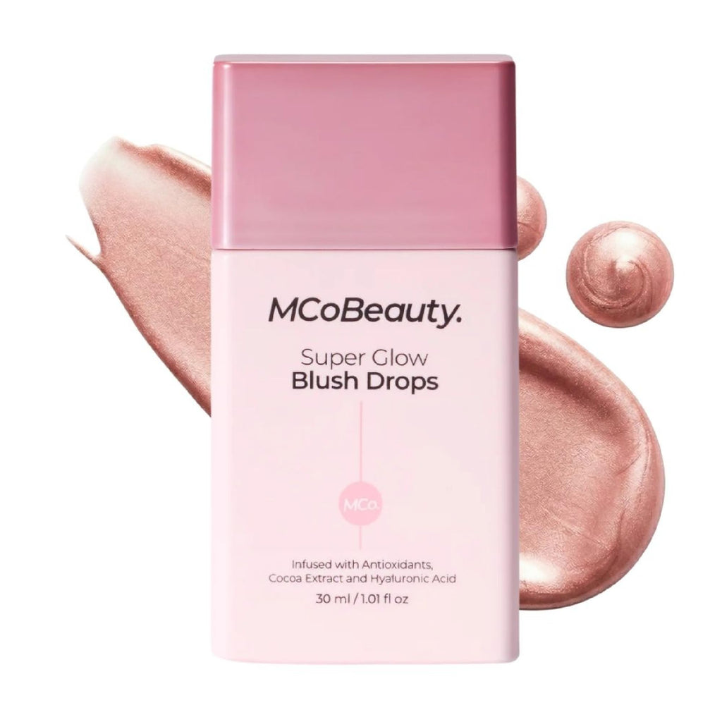 MCoBeauty Super Glow Blush Drops - Blush Pink - Liquid Cheek Color - Buildable Warm Flush with Jojoba Oil Hyaluronic Acid Cocoa Extract White Tea Antioxidants - Vegan & Cruelty Free