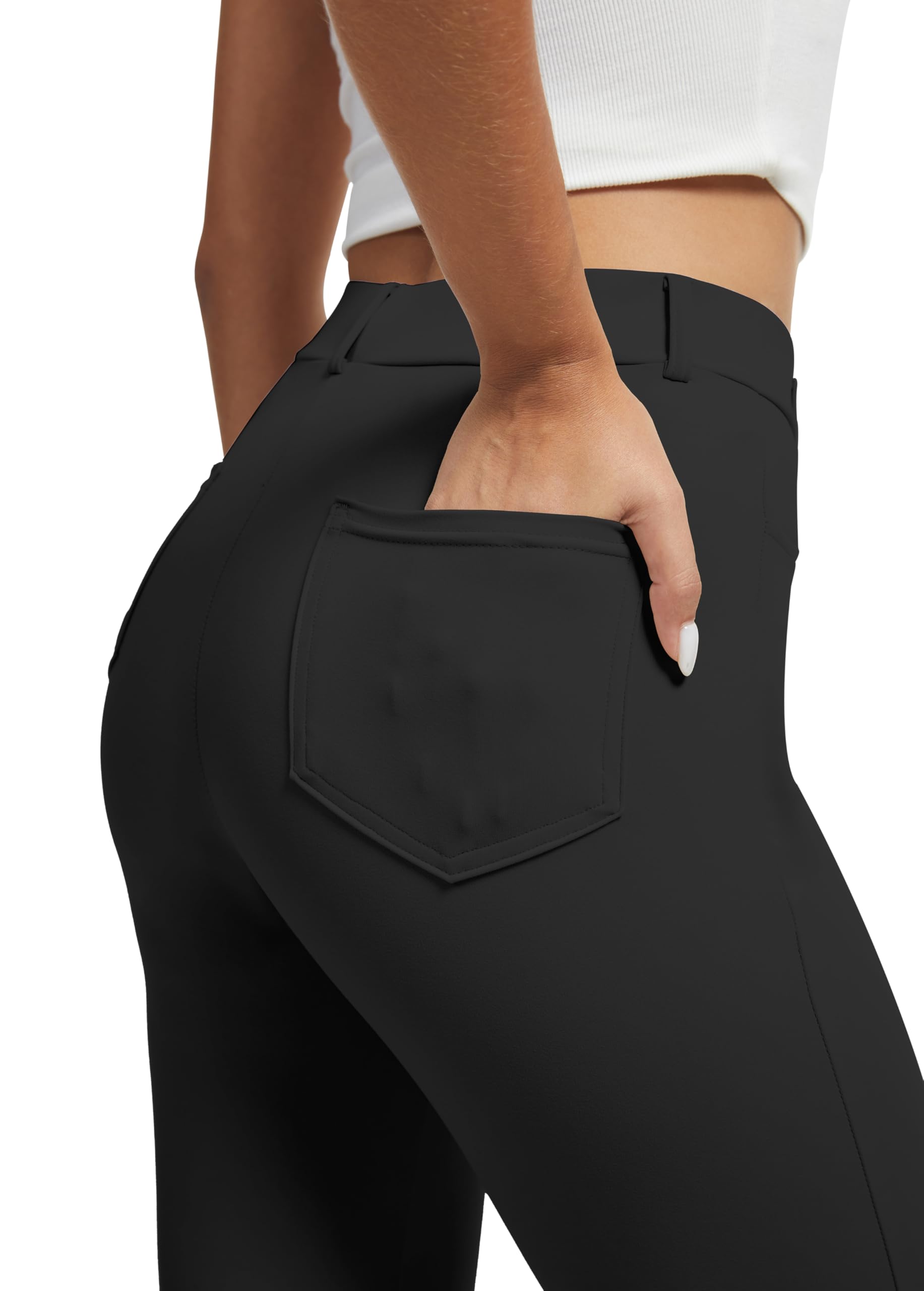 VIMPEP Yoga Pants Women Straight Leg Pants with Pockets High Waist Stretchy Pull On Dress Slacks for Casual Lounge Office Work Petite/Regular 1202 31 Black L