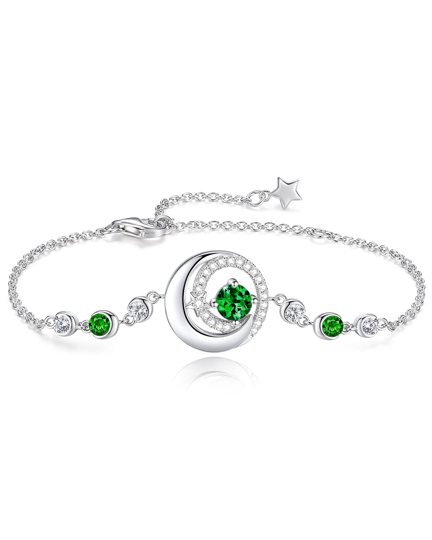 FANCIME Emerald Bracelet May Birthstone Bracelets for Women Sterling Silver Moon and Star Green Gemstone Jewelry Birthday Graduation Mothers Day Gifts for Women Mom Her