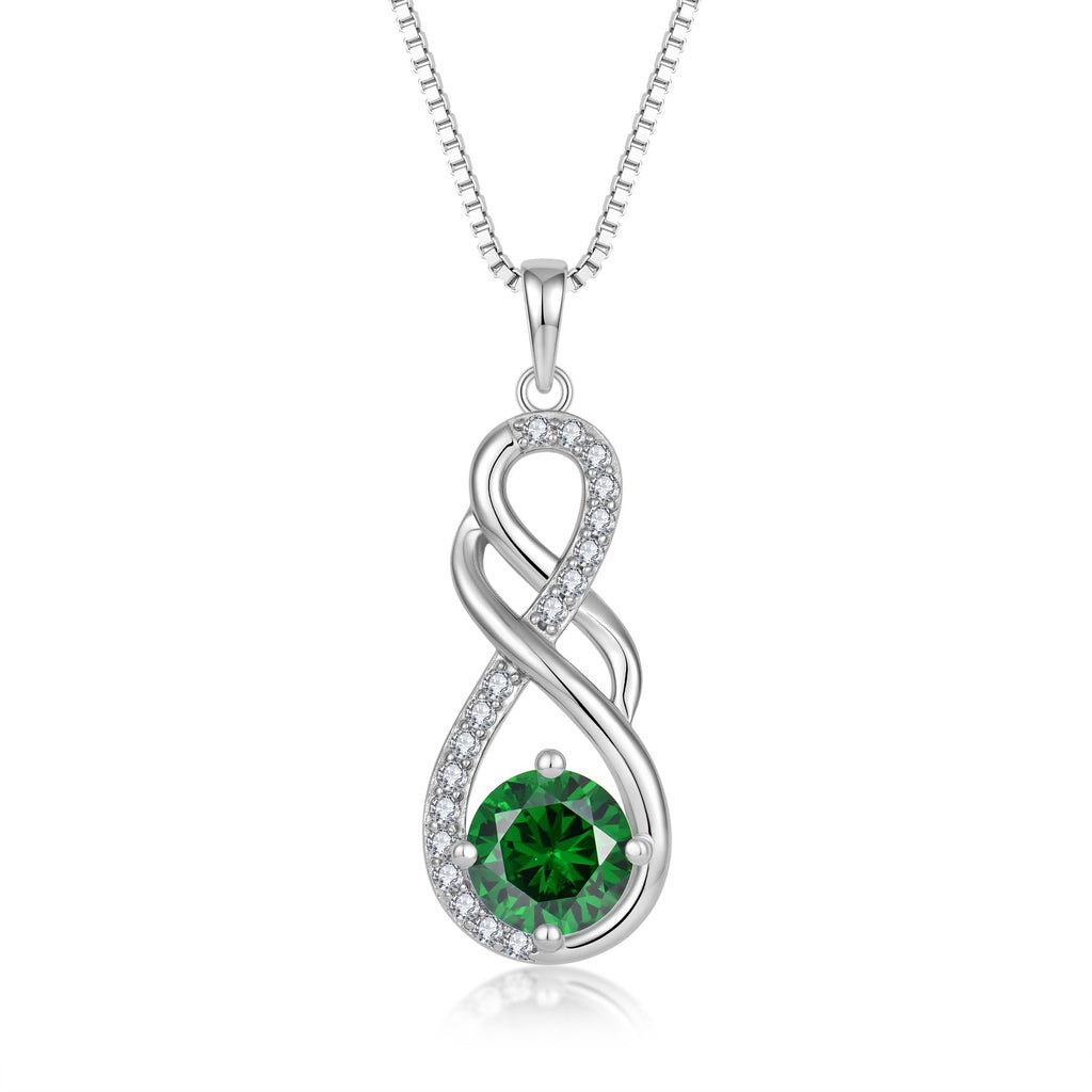 YIFSIY Gemstone Infinity Pendant Necklaces for Women, S925 Sterling Silver Round cut Created Emerald Necklace May Birthstone Jewelry Gift for Her