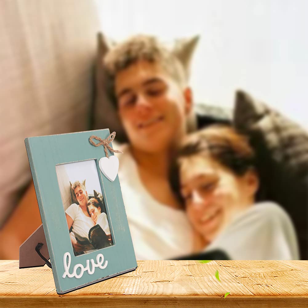 U/D Teal Picture Frame for Love 4x6,Blue Heart Photo Frame for Boyfriend and Girlfriend Gift,Couple,Family