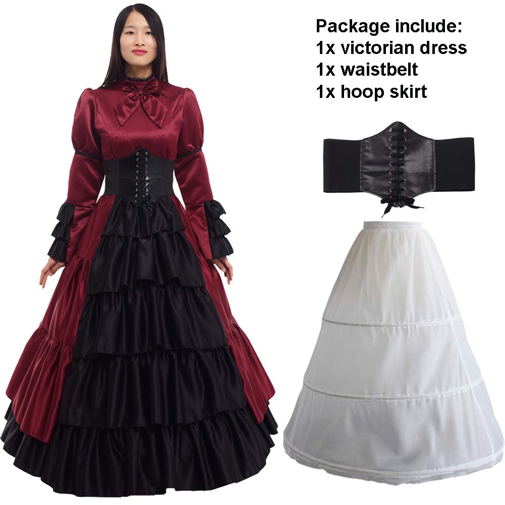 GRACEART Women Gothic Victorian Rococo Dress Costumes Wine red L