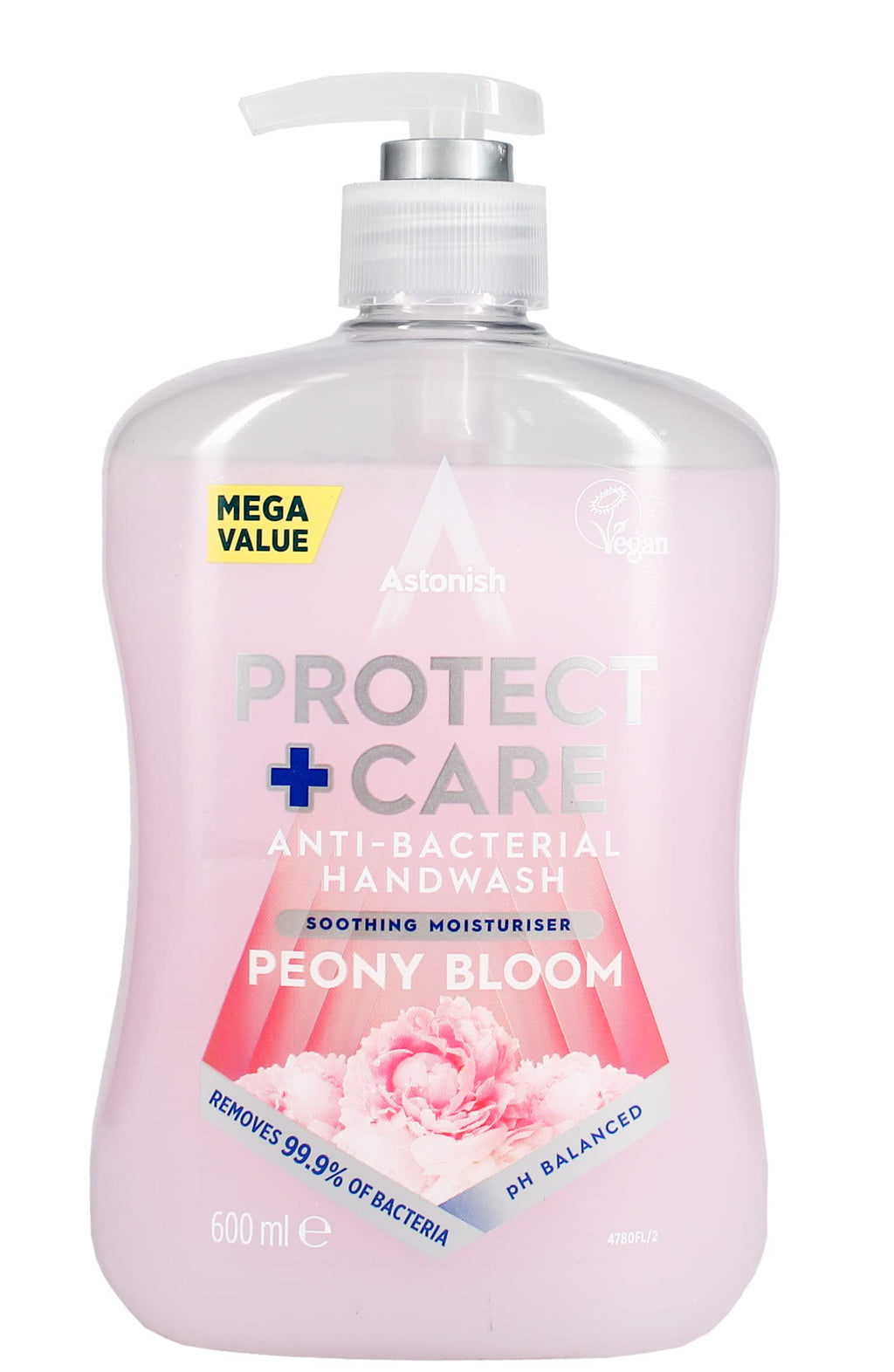 Astonish Protect and Care Kind to Skin Moisturising Anti-Bacterial Hand Wash Soap, Peony Bloom, 600ml
