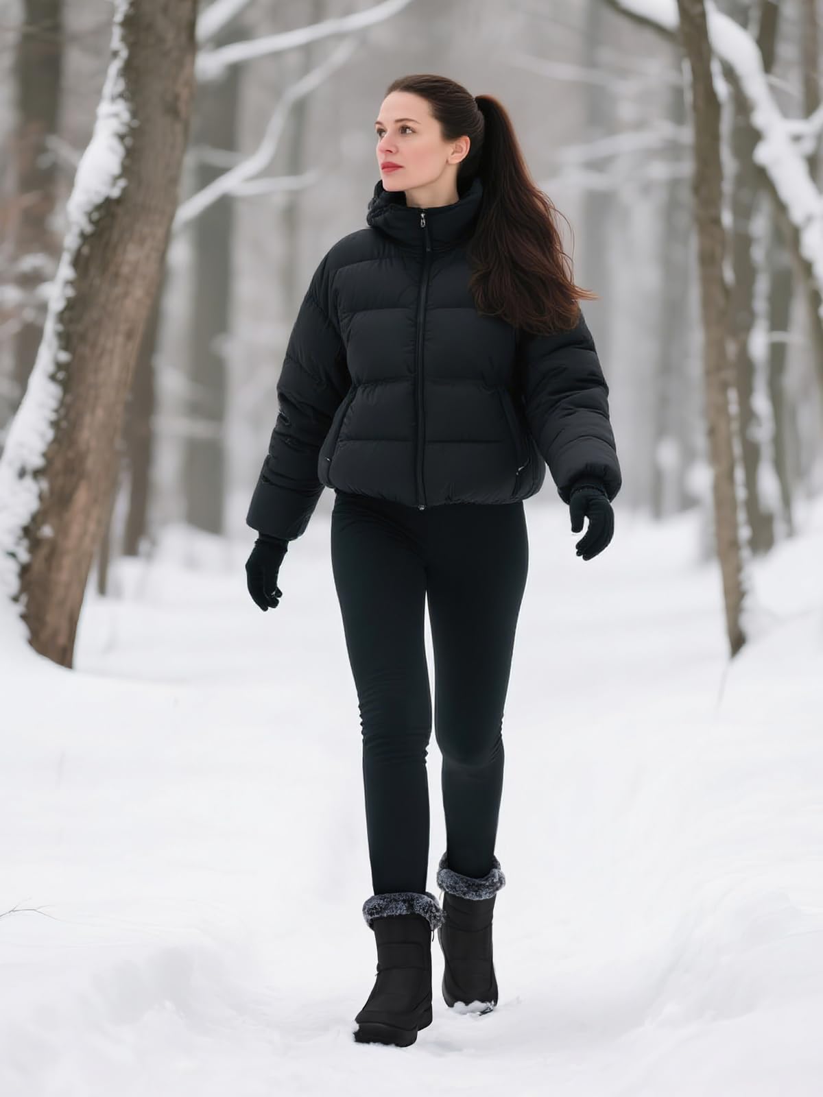 SHIBEVER Women's Snow Boots Winter: Waterproof Fur Lined Anti-Slip Ankle Booties Outdoor Comfortable Furry Women Snow Boot Black Size 9