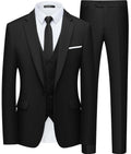 WULFUL Men’s Slim Fit Suit One Button 3-Piece Blazer Dress Business Wedding Party Jacket Vest & Pant Black