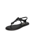 DREAM PAIRS Women's Flat Sandals Dressy Summer Stappy Comfortable Ankle Elastic T-Strap Beach Thong Sandals,Size 8,All Black,SDFS2406W